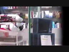 Jeans up skirt and the exciting white panty thong peek