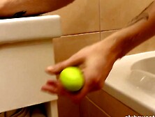 Pretty teen with tiny tits masturbates in bathtub