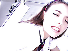 Flat-Chested Brunette Wearing Schoolgirl Uniform To Fuck