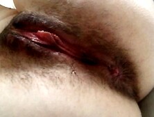 Very hairy after orgasm during ovulation.  Girl fucks hairy dildo pussy on her side