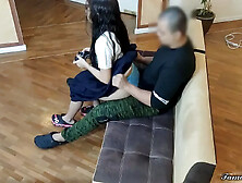 Playing Video Games Sitting on the Legs of Her Perverted Uncle in Law