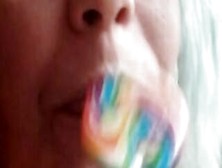 Blue Haired Sluts Licks And Blows Lollipop