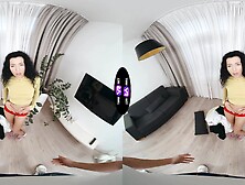 A sexy walk of a brunette teen with long hair in a mini dress