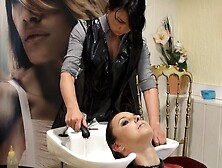 Red Pvc Cape backwards Shampoo