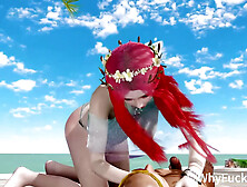 3D Red Head Asian Slut with Sexy Lingerie Sit on the Big Cock