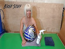 Hot Youtuber Biker Stuff - No Bra Polishing Her Helmet