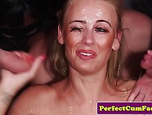 English Cum Babe Drenched With Sperm In Group