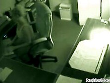 Solo office slut plays with her clit