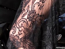 Sweet lace dress porn star turned into leather biker whore with enormous hard nipples