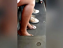 Candid Legs And Veiny Feet Of A Pretty Young Dark Blonde Woman (18+)