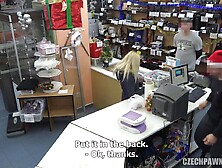 Czech golden-haired is sucking a alt hard ramrod in a pawn shop,  previous to getting stuffed with it