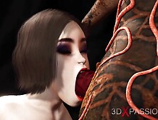 Cute gorgeous brunette pounded in her behind by monster futanari