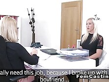 Hot Blonde And Female Agent Licking In Casting