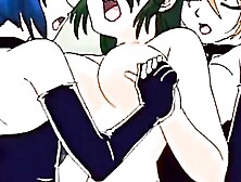 Strap-on lesbian fuck in hentai film