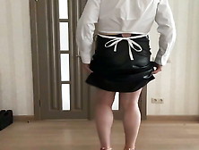 Femboy Bdsm Self Choking In Leather Midi Skirt And White Office