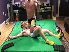 Hot Jock Punishes Wrestler After Match: Bondage,  Gutpunching,  Ball Slapping