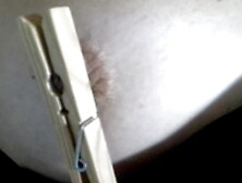 Boobs tortured with clothespins