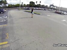 Parking lot fun with busty but broke teen