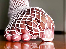 Pink Foxx French Pedicure Feet In Fishnets