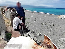 Wang Flash! Risky Oral sex on Beach: Stocking Teacher and Student Almost Caught! - MissCreamy