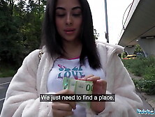 Public Agent - Gorgeous British Brunette Youngster Blows and Rides gigantic wang outside after nearly getting run over by a runa