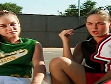 Two Teens Start Lesbian Masturbation On The Tennis Court