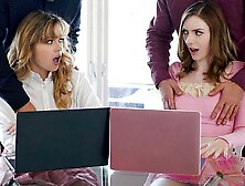 Daughterswap - Wild Teens River Lynn And Celestina Blooms Disciplined By Stepdads For Bad Grades