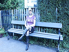 Crossdresser Outside At A Public Railway Station