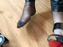 Black Mules And Nylon Feet Fetish