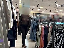 NandaNua, exhibitionist and hotwife, wearing a transparent blouse and miniskirt at the Mall and Supermarket.