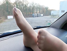 Nylonfeets Playing On Dashboard