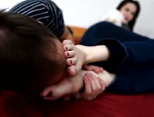 Smell and lick girlfriend's smelly socks and bare feet ! YUMMY !