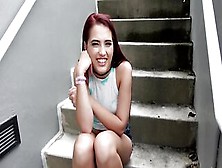 Cutie With Red Hair Blows Cock On The Stairs After Interview