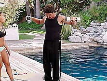 Sporty guy Tommy Gunn fucked Morgan Lee by the pool