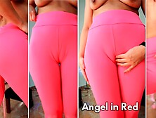 Fit Girl in Yoga Leggings Camel Toe. She gets wet from Touching her Pussy