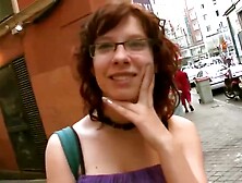 Nerdy lady with red,  shaggy hair is avid to have casual sex with a total stranger