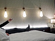 Blond Bomb Shell Sucks Off Hunk In Leather Corset And Stockings