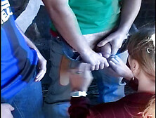 Laki in outdoor sex vid with a chick and two horny dudes