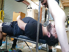 Nice Cock Gives Deep Throat Workout On The Weight Bench