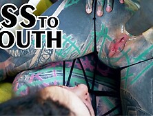 FFM TATTOO threesome,  whores gape asses for tattooed rod - ATM,  gapes,  (goth,  punk,  alt porn)