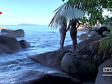voyeur spy,  nude couple having sex on public beach - projects