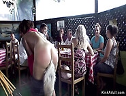 Lesbians nailing in public restaurant