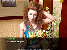 Hot brunette in a visual novel with big boobs