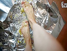 Long Legged Woman Mashing Bananas With Her Huge European Feet