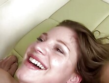 An amazing brunette slut from Germany gets her mouth filled