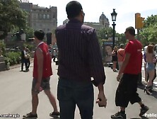 Bare boobs babe walked through crowd