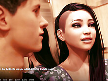 Busty teen with a big booty showing off in a visual novel adventure