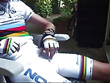 Love The Nipple Play And His Load In The White Bib-Shorts