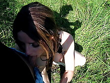 Horny german MILF blows a giant prick in the sunshine outdoors! Deepthroat oral sex with throatpie