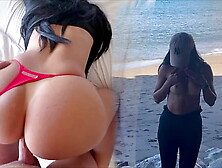 BEACH ADVENTURE: Perfect boobies & enormous rear-end exposed in public and gets poked after topless